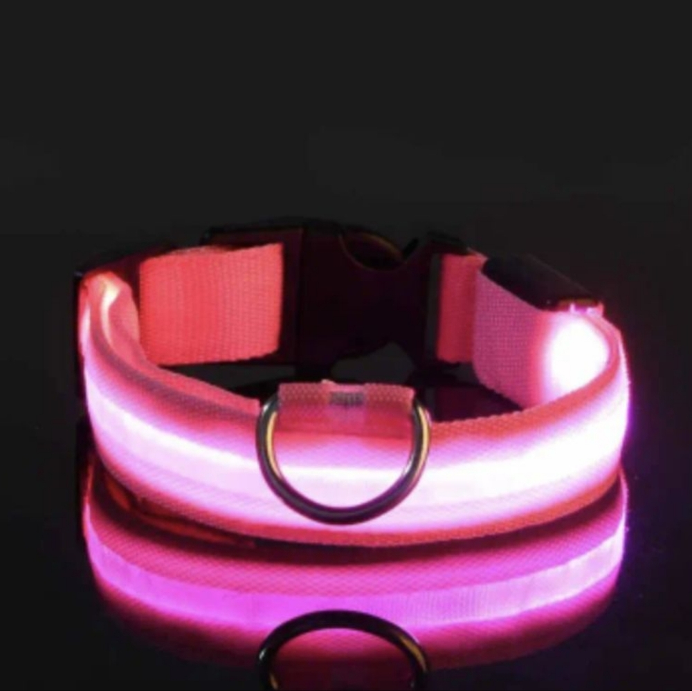 XL Pink LEDglow in the dark pet collar